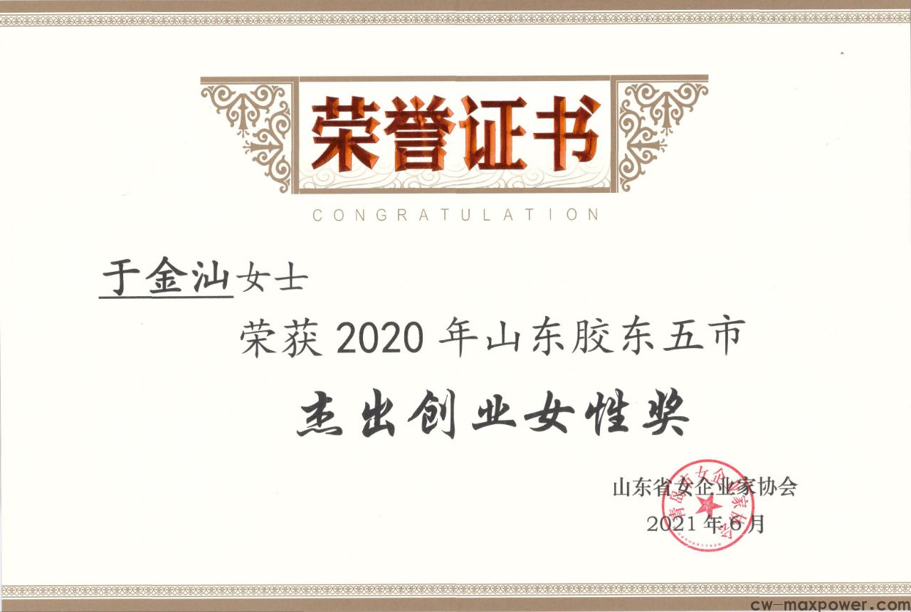 喜報(bào)！于金汕總經(jīng)理榮獲2020年山東膠東五市杰出創(chuàng)業(yè)女性獎(jiǎng)(圖2)